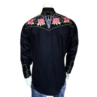 Men’s Steer Longhorn & Floral Embroidered Western Shirt in Black