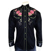 Men’s Steer Longhorn & Floral Embroidered Western Shirt in Black