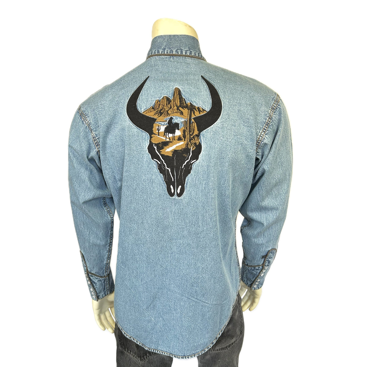 Men’s Denim Bison Skull & Rider Embroidery Shirt