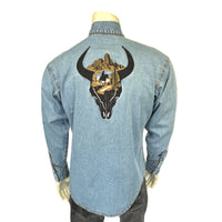 Men’s Denim Bison Skull & Rider Embroidery Shirt