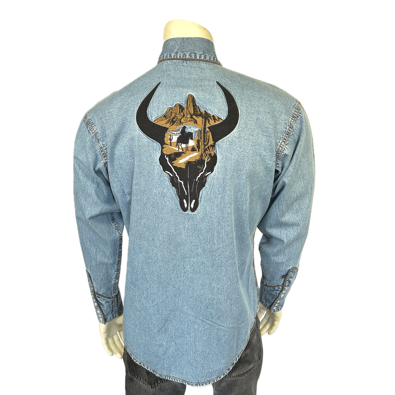 Men’s Denim Bison Skull & Rider Embroidery Shirt