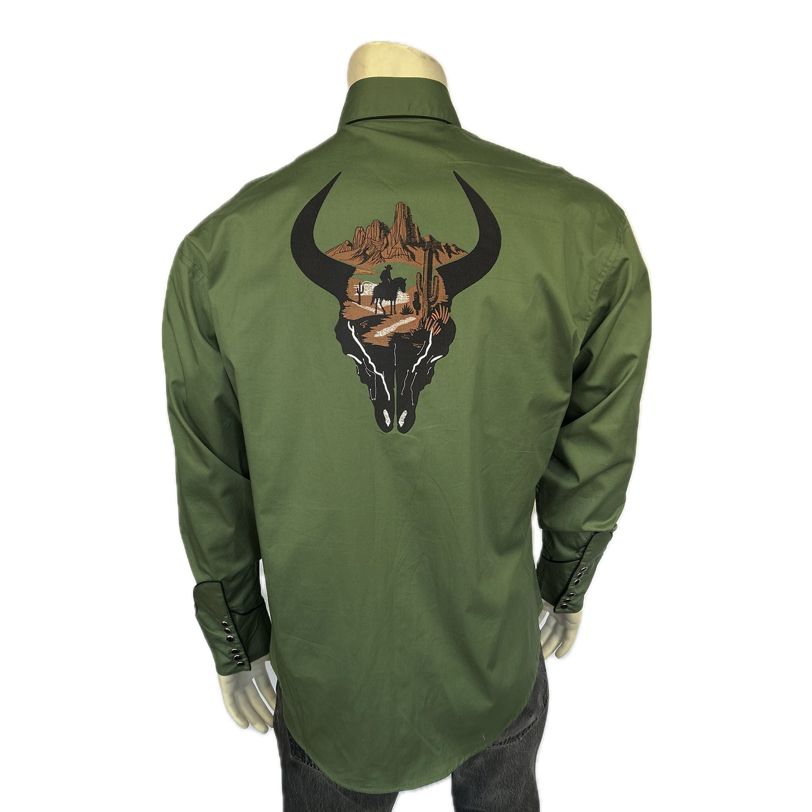 Men’s Green Skull & Rider Embroidery Shirt