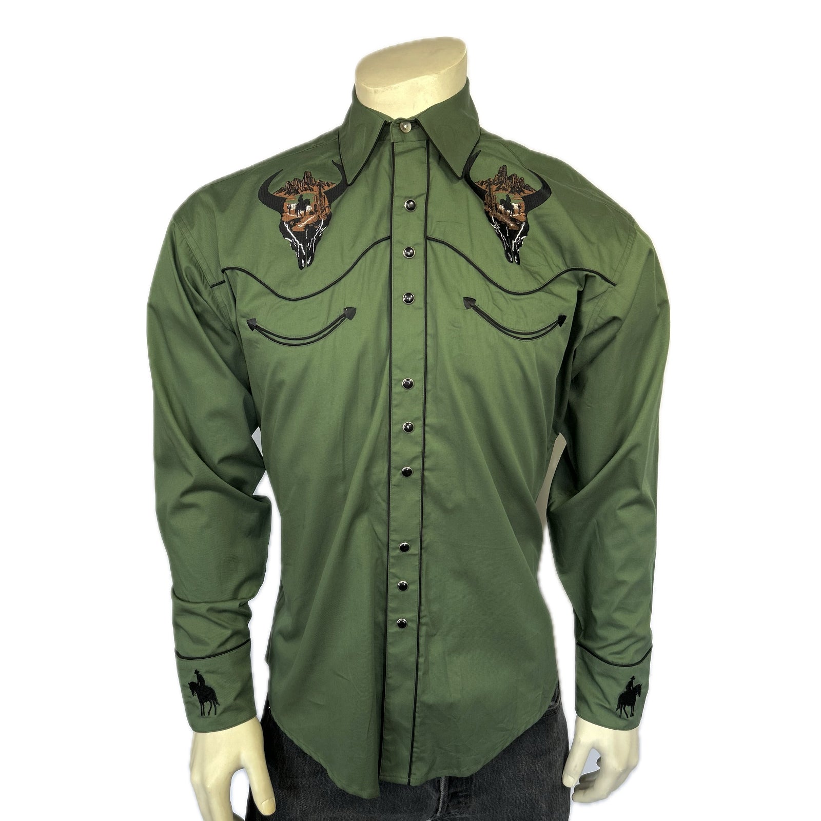 Men’s Green Skull & Rider Embroidery Shirt