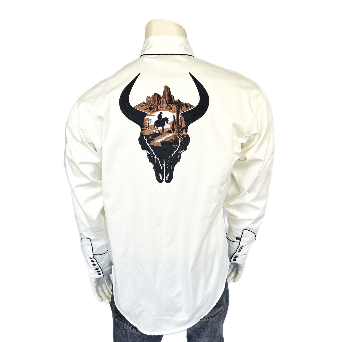 Men’s Ivory Bison Skull & Rider Embroidery Shirt