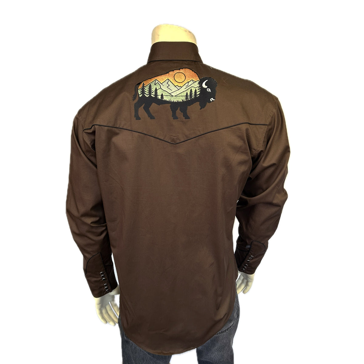 Men’s Brown Bison & Mountain Embroidery Shirts