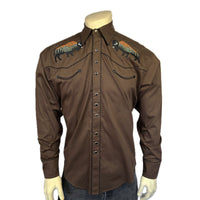 Men’s Brown Bison & Mountain Embroidery Shirts