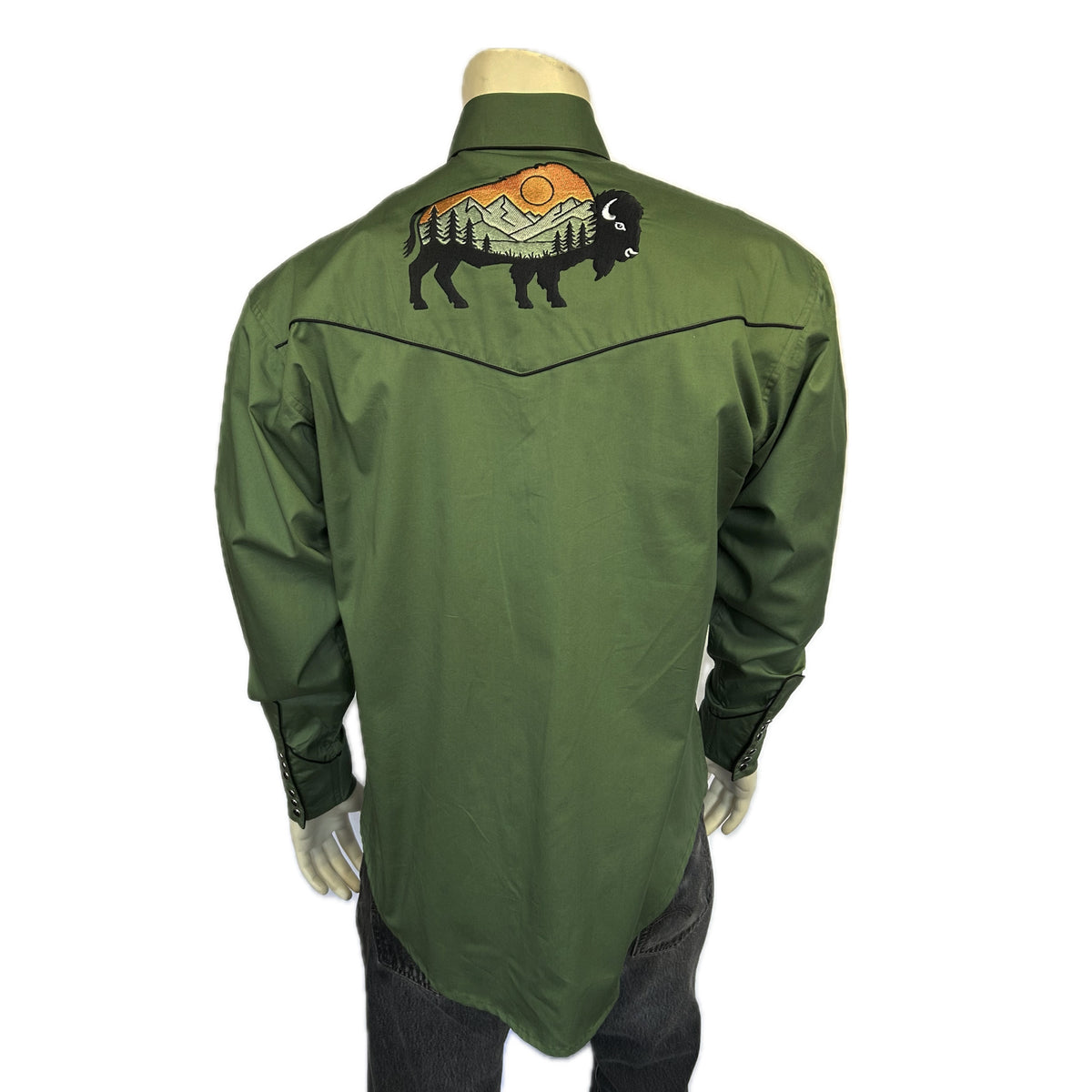 Men’s Green Bison & Mountain Embroidery Shirts