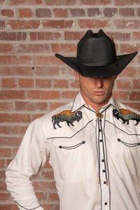 Men’s Ivory Bison & Mountain Embroidered Western Shirt