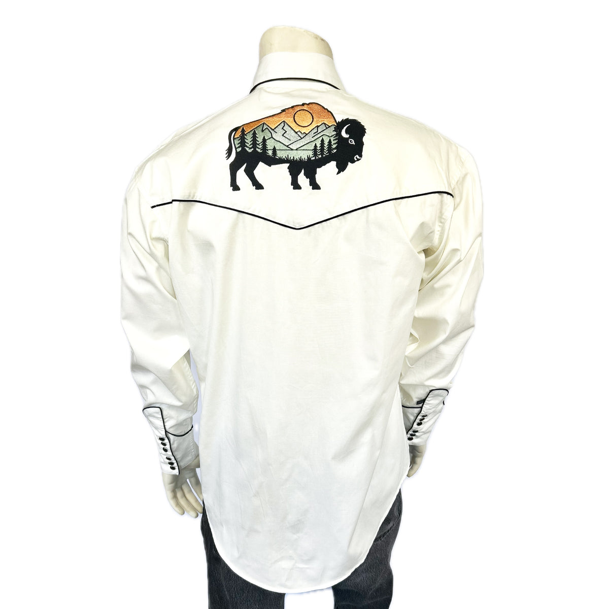 Men’s Ivory Bison & Mountain Embroidery Shirts