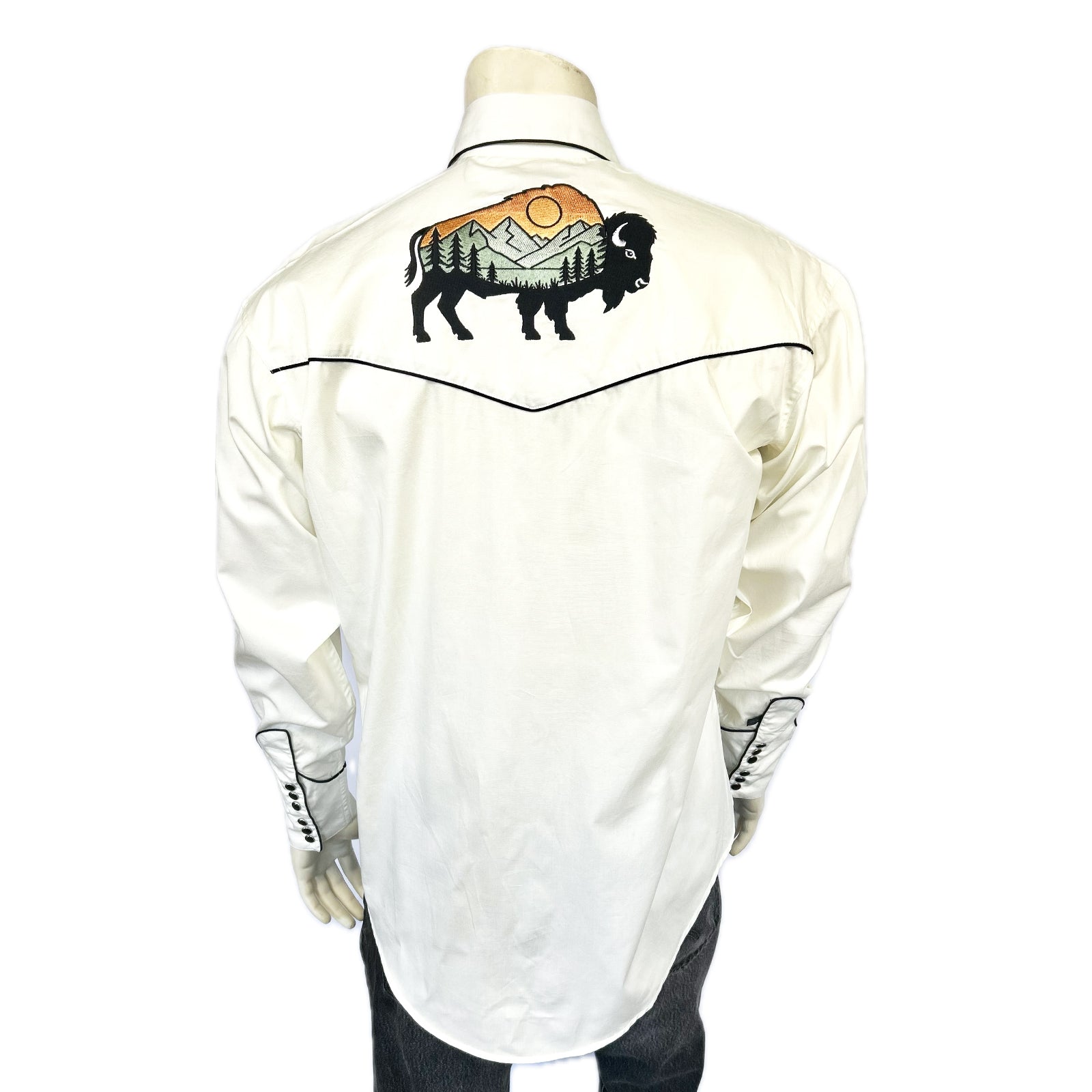Men’s Ivory Bison & Mountain Embroidery Shirts