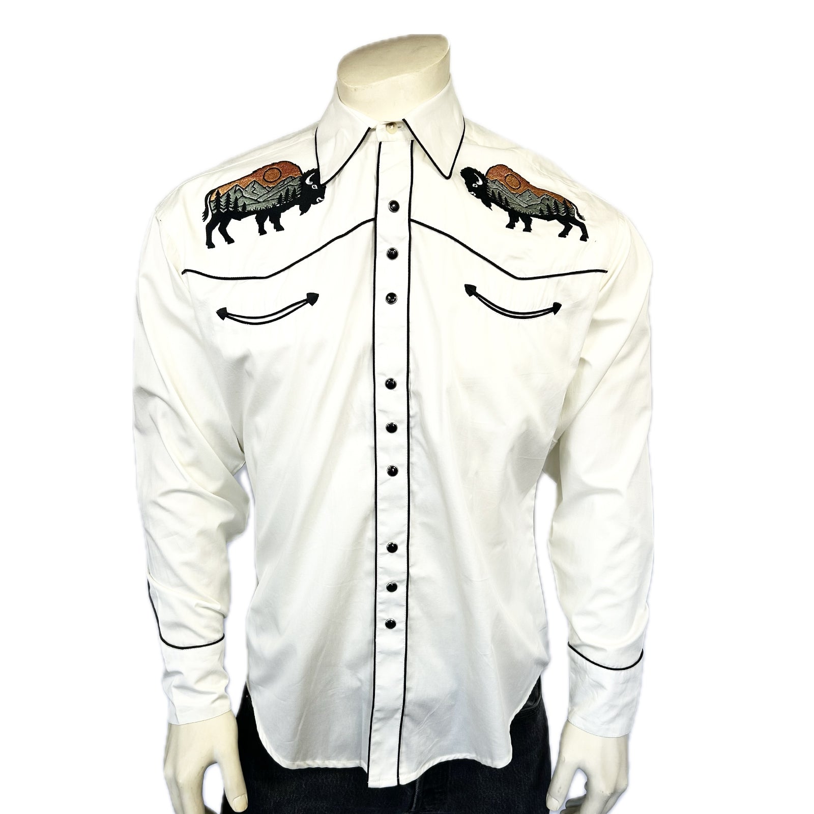 Men’s Ivory Bison & Mountain Embroidery Shirts