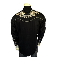 Men’s Black with Tan Floral Embroidery Shirt