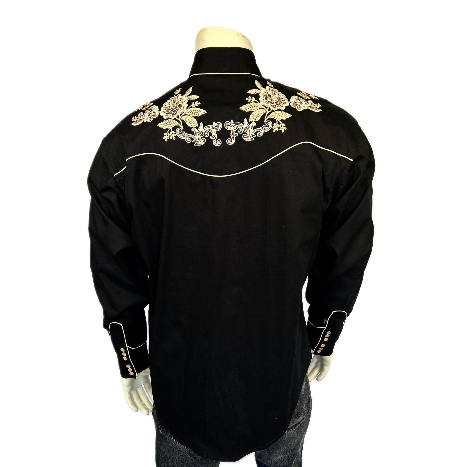Men’s Black with Tan Floral Embroidery Shirt