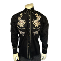 Men’s Black with Tan Floral Embroidery Shirt