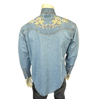 Women's Denim with Tan Floral Embroidery Shirt