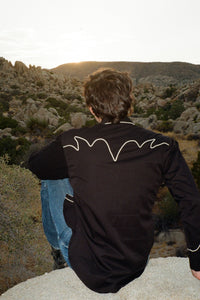 Men's Vintage Solid Black Western Shirt with Piped Lightning Yokes
