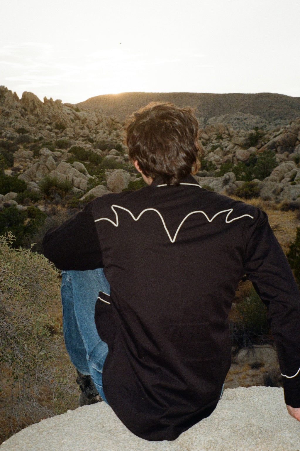 Men's Vintage Solid Black Western Shirt with Piped Lightning Yokes
