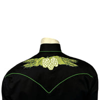 Men's Vintage Black Beer Hops Embroidered Western Shirt