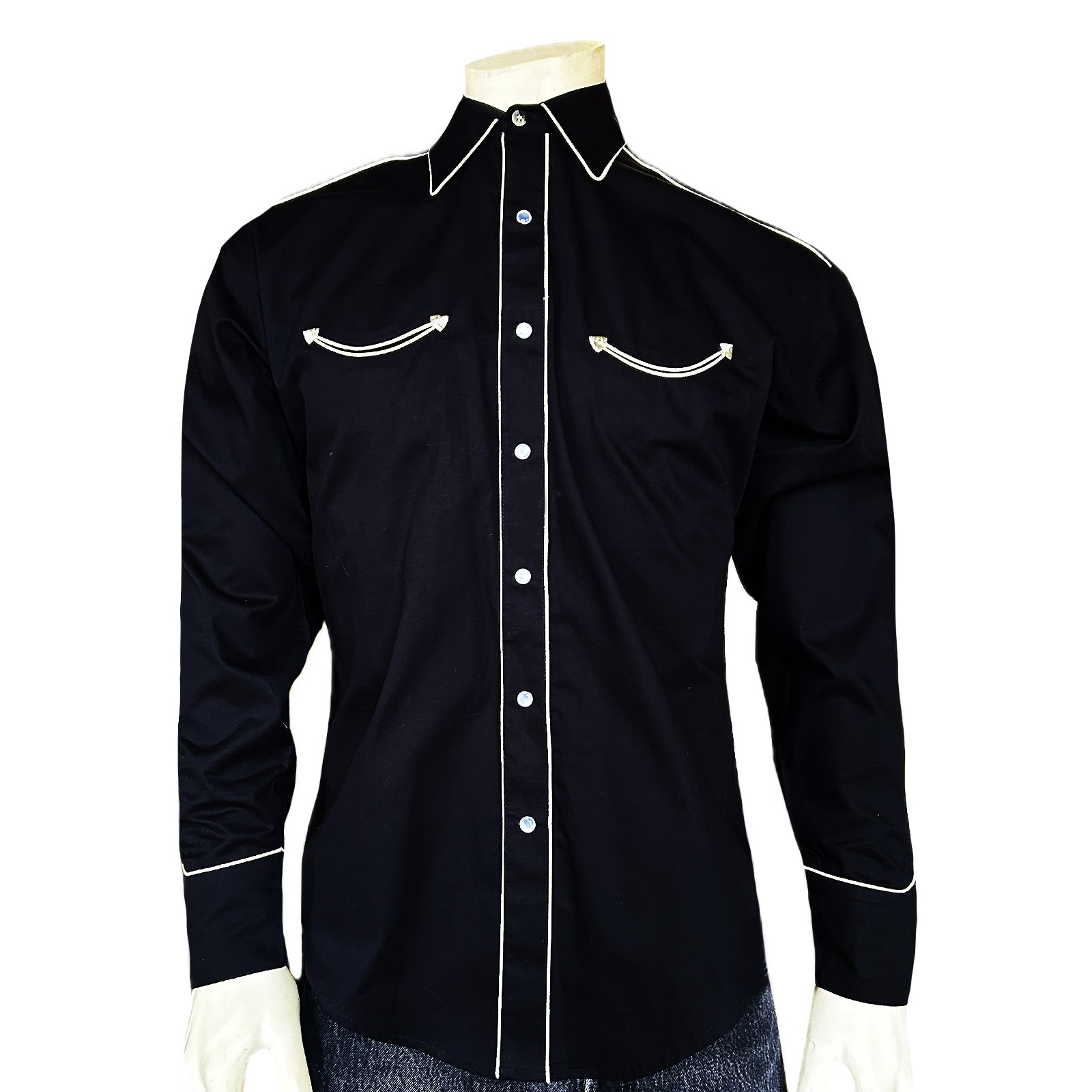 Men's Signature Solid Black Western Shirt with Smile Pockets