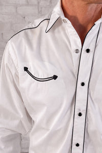 Men's Signature Solid White Western Shirt with Smile Pockets