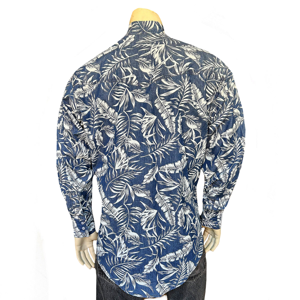 Men's Denim Floral Print Western Shirt