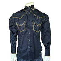 Men's Black Denim Blanket Stitch Western Shirt