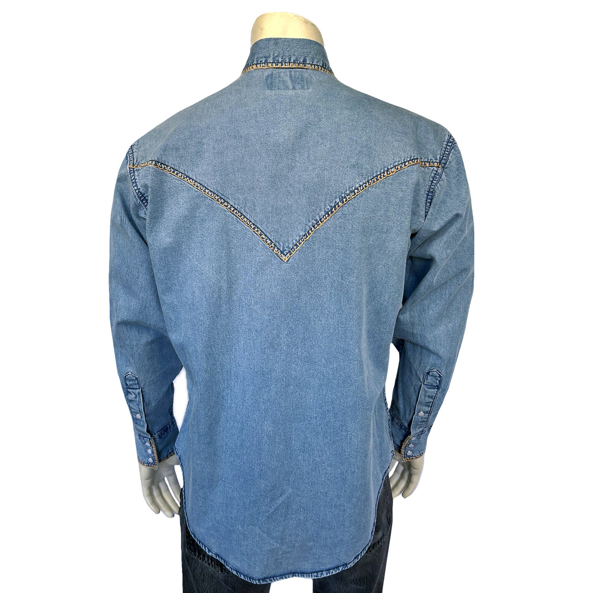 Men's Stonewashed Denim Blanket Stitch Western Shirt