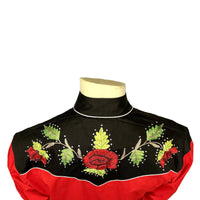 Men's Vintage 2-Tone Red Roses Embroidery Western Shirt