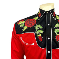 Men's Vintage 2-Tone Red Roses Embroidery Western Shirt