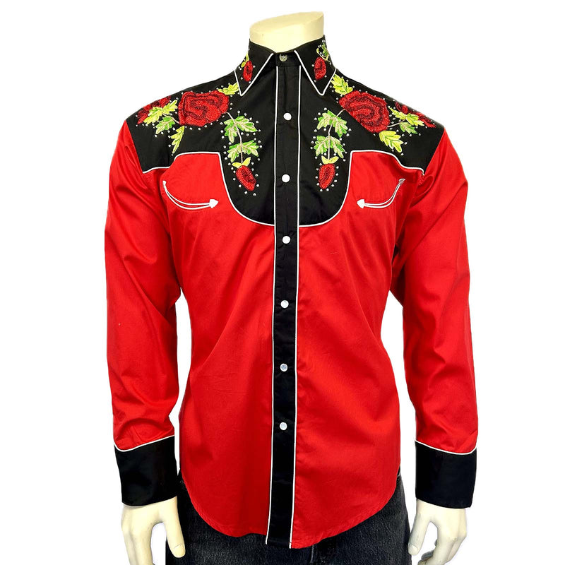Men's Vintage 2-Tone Red Roses Embroidered Western Shirt - M Men's Vintage 2-Tone Red Roses Embroidered Western Shirt - M