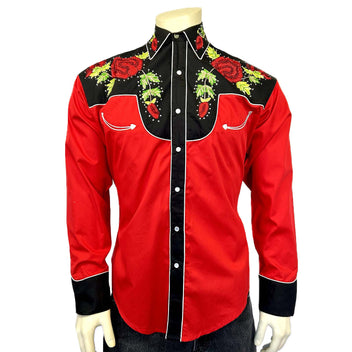 Women's Vintage 2-Tone Red Roses Embroidered Western Shirt