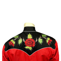 Men's Vintage 2-Tone Red Roses Embroidery Western Shirt