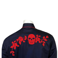 Men’s Vintage Black Skull & Roses Chain Stitch Embroidered Western Shirt