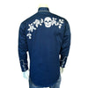 Men’s Vintage Navy Skull & Roses Chain Stitch Embroidery Western Shirt