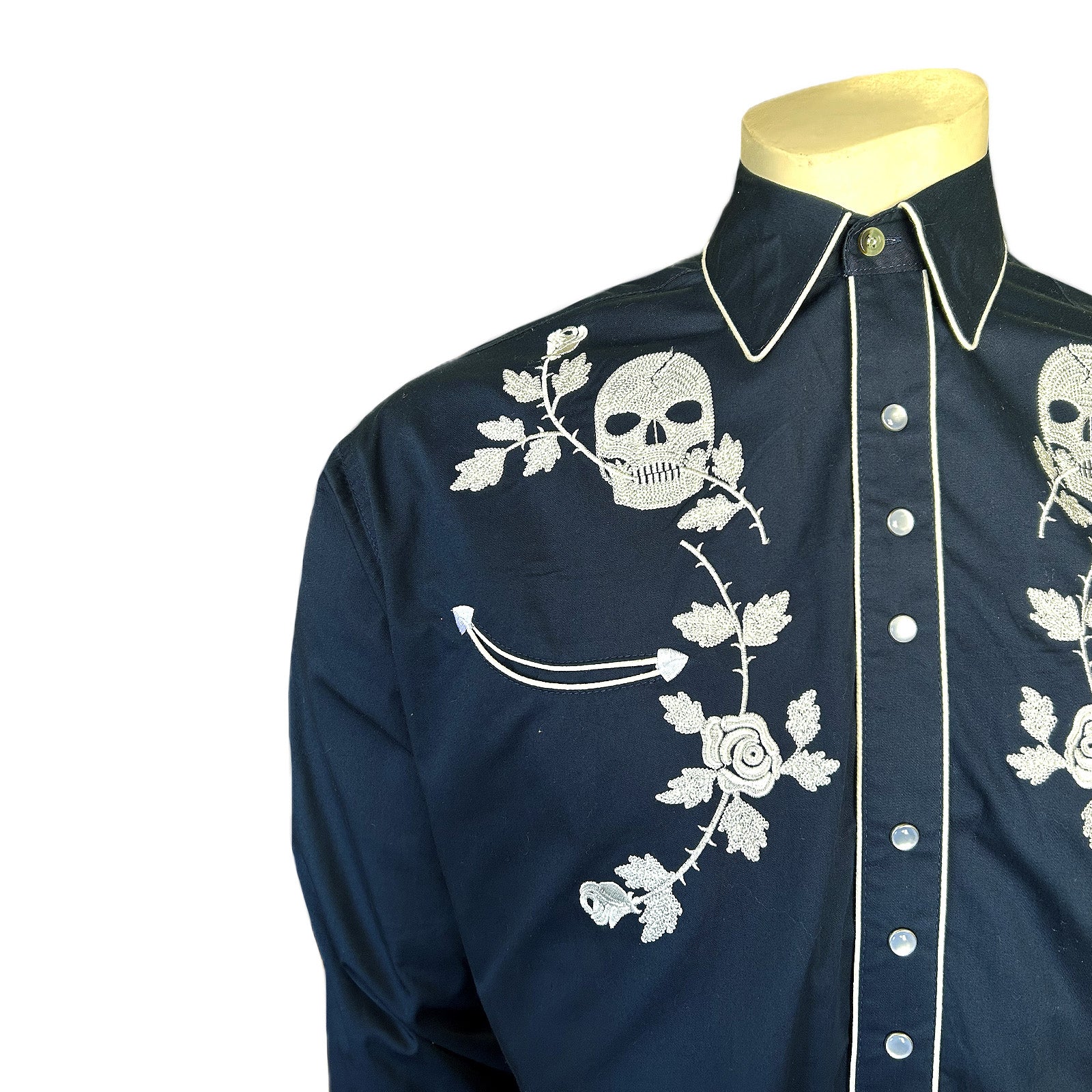 Rockmount Men's Vintage Navy Skull & Roses Chain Stitch Embroidery