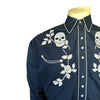 Men’s Vintage Navy Skull & Roses Chain Stitch Embroidery Western Shirt