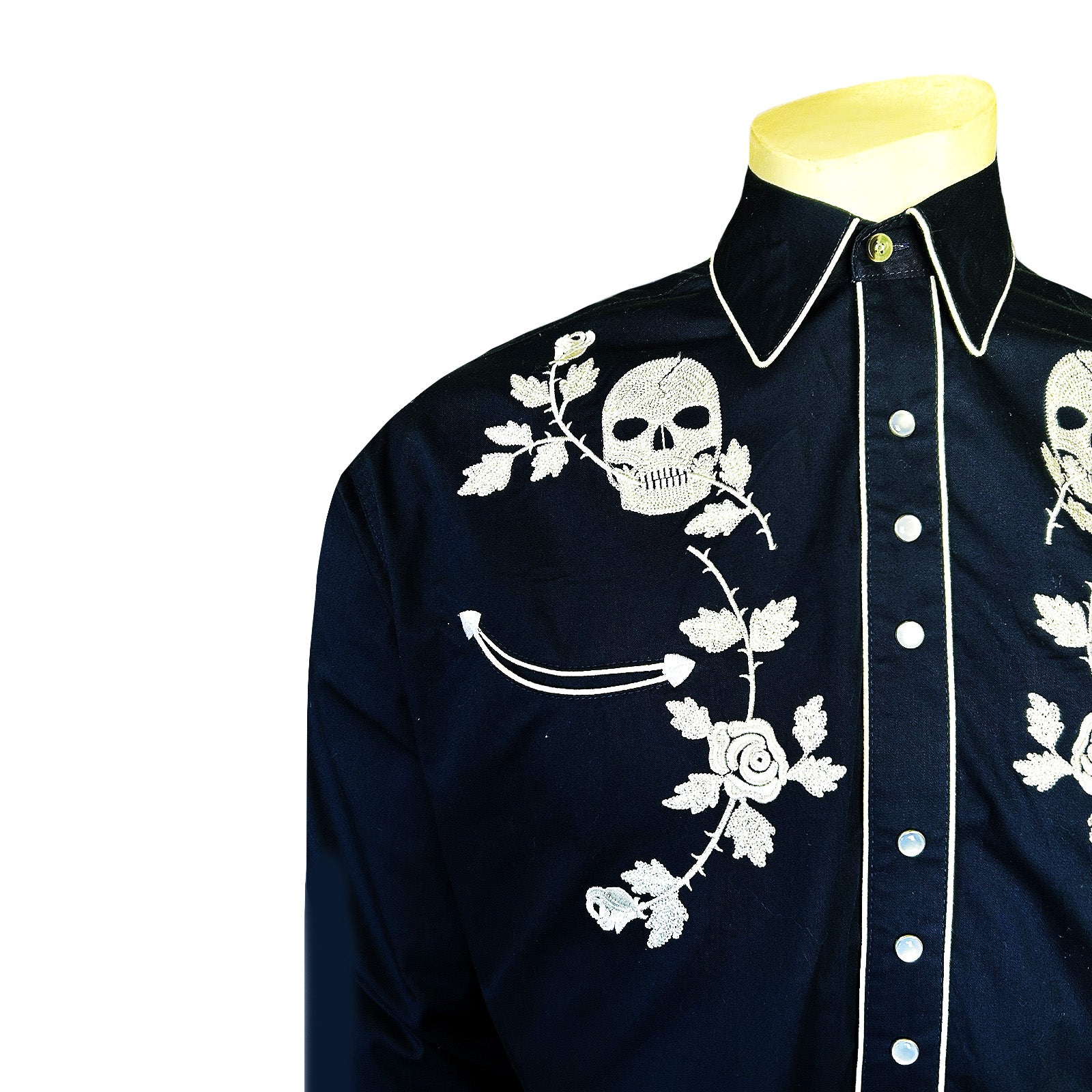 Rockmount Men's Vintage Navy Skull & Roses Chain Stitch Embroidery