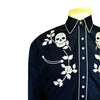 Men’s Vintage Navy Skull & Roses Chain Stitch Embroidered Western Shirt