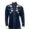 Men’s Vintage Navy Skull & Roses Chain Stitch Embroidered Western Shirt