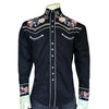 Men's Vintage Black Pastel Floral Embroidery Western Shirt
