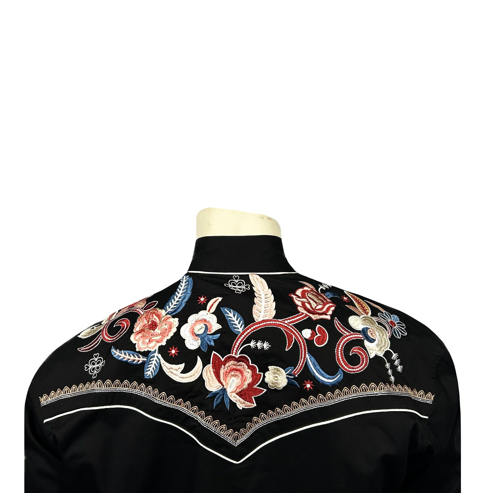 Men's Vintage Black Pastel Floral Embroidered Western Shirt