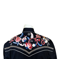 Men's Vintage Black Pastel Floral Embroidered Western Shirt