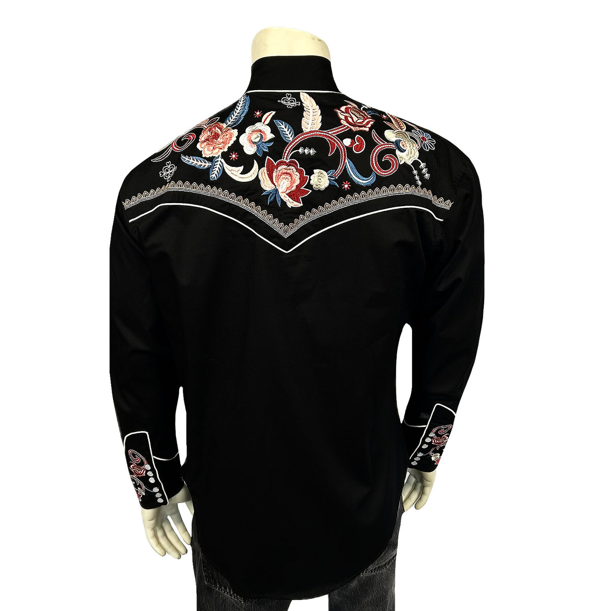 Men's Vintage Black Pastel Floral Embroidered Western Shirt
