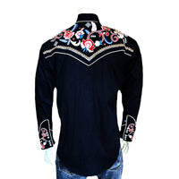 Men's Vintage Black Pastel Floral Embroidered Western Shirt