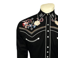 Men's Vintage Black Pastel Floral Embroidered Western Shirt