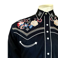 Men's Vintage Black Pastel Floral Embroidered Western Shirt