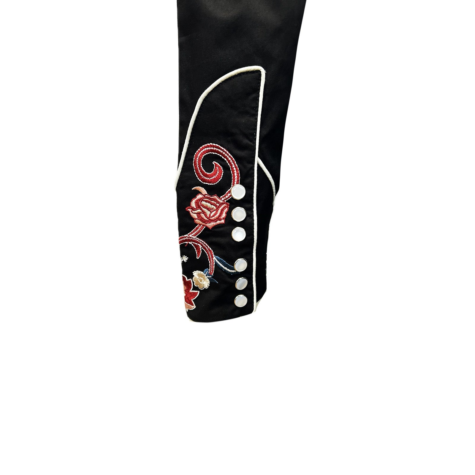 Men's Vintage Black Pastel Floral Embroidered Western Shirt