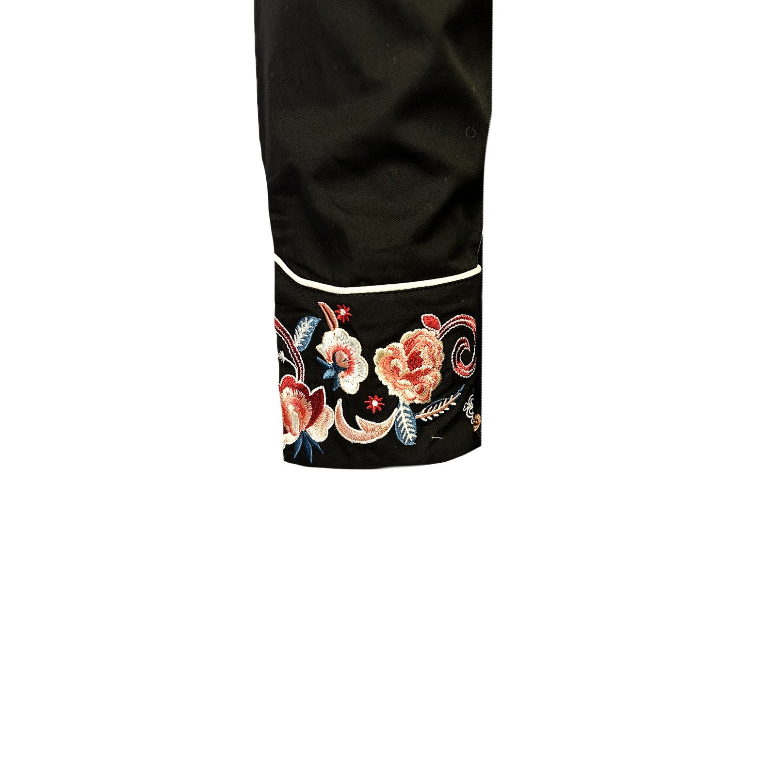 Men's Vintage Black Pastel Floral Embroidered Western Shirt