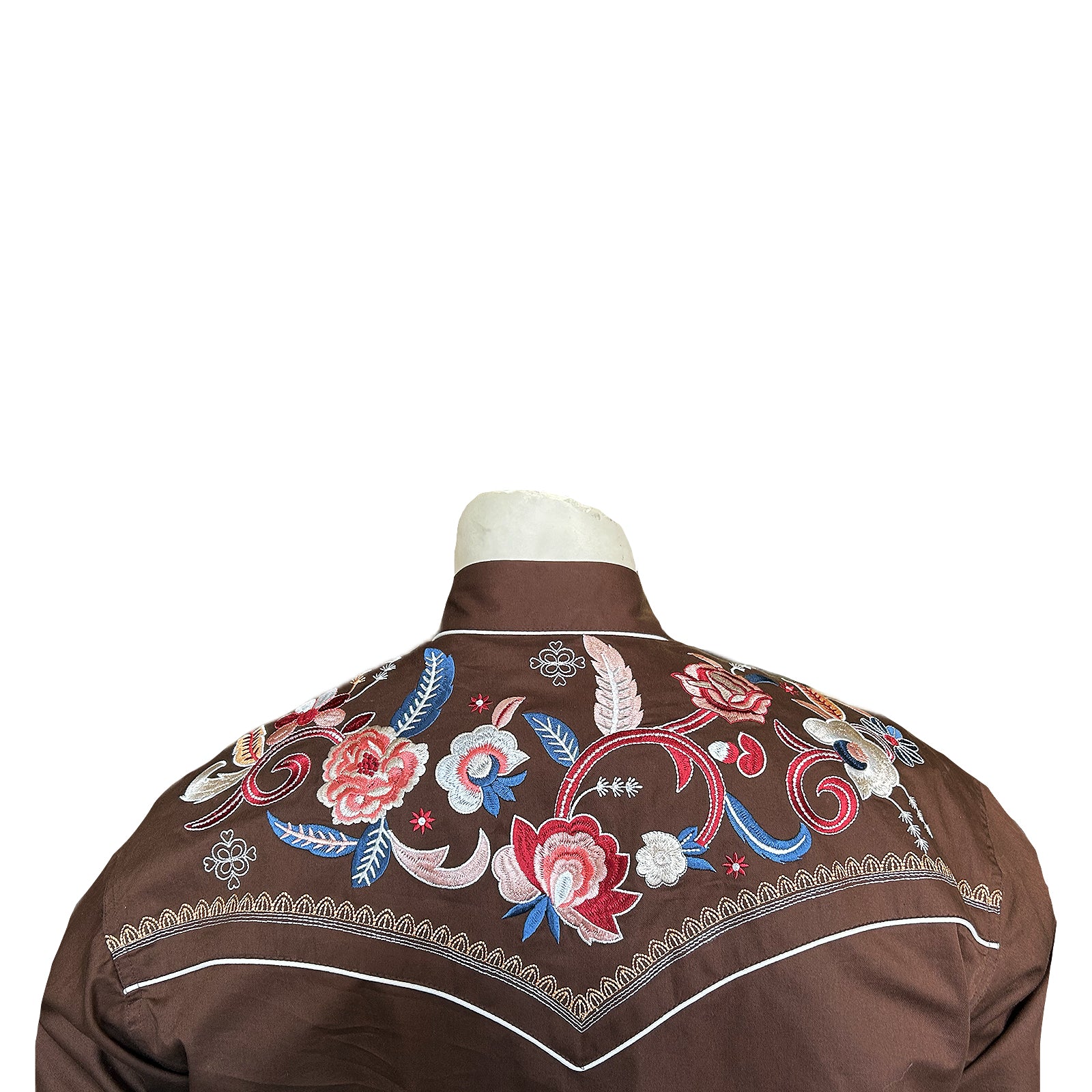 Men's Vintage Brown Pastel Floral Embroidery Western Shirt