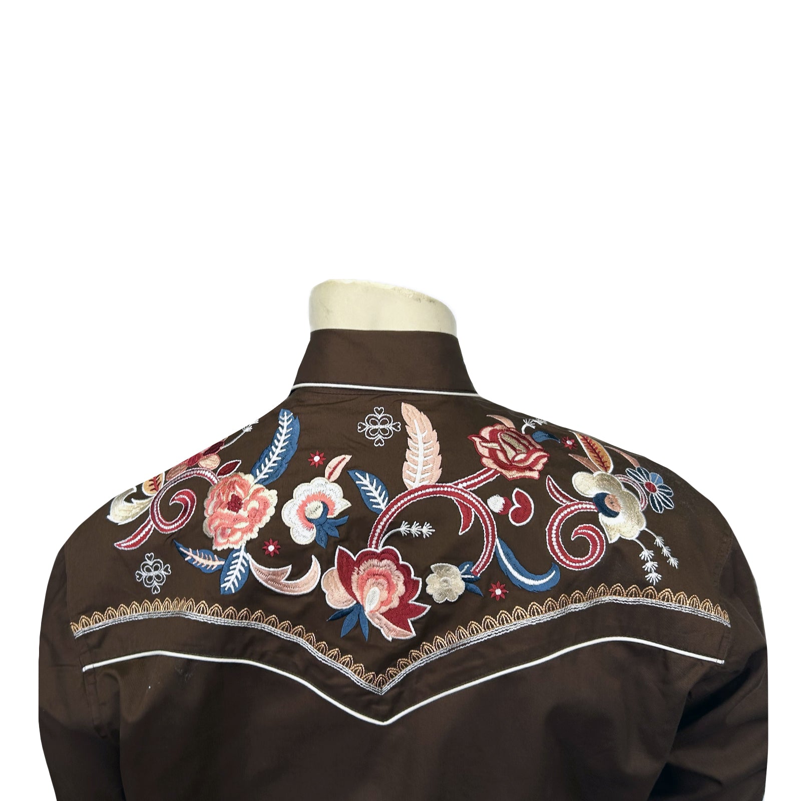 Rockmount Men's Vintage Brown Pastel Floral Embroidery